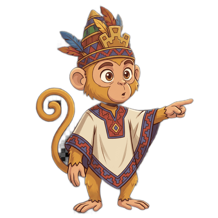 Inca Monkey explorer character pointing at the headline, curious expression